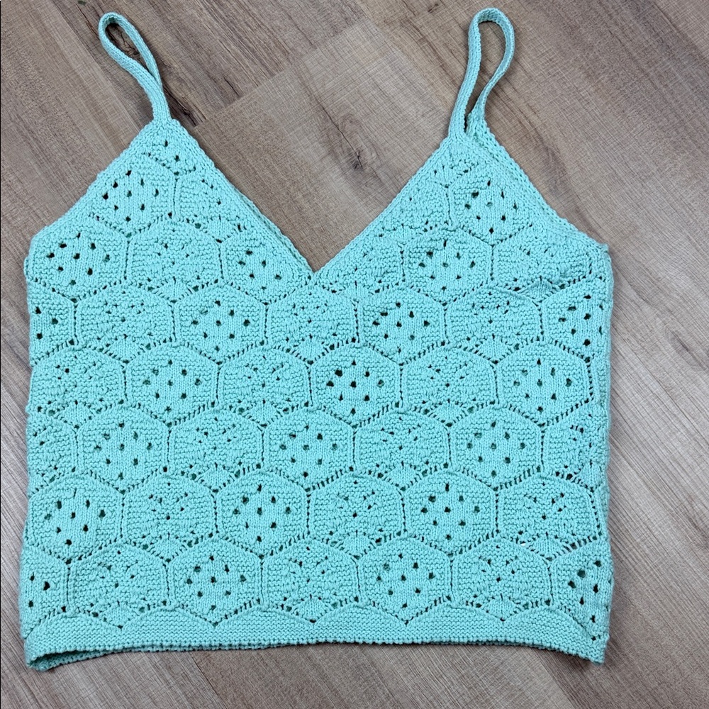 American Eagle Crochet Knit Crop‎ Tank Top Mint Green Boho NWOT Small
